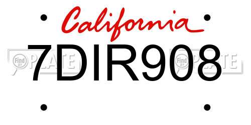 7DIR908 California License Plate