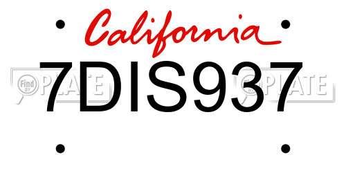 7DIS937 California License Plate