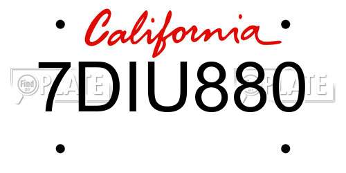 7DIU880 California License Plate