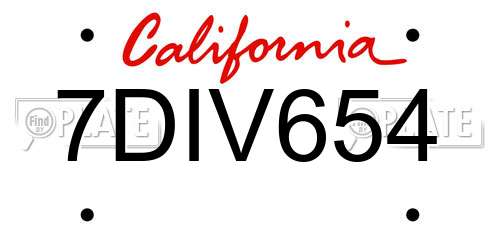 7DIV654 California License Plate