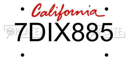 7DIX885 California License Plate