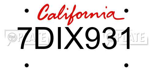 7DIX931 California License Plate
