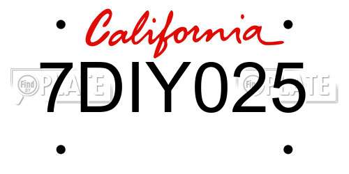 7DIY025 California License Plate