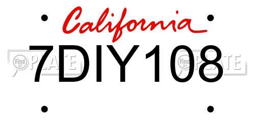 7DIY108 California License Plate