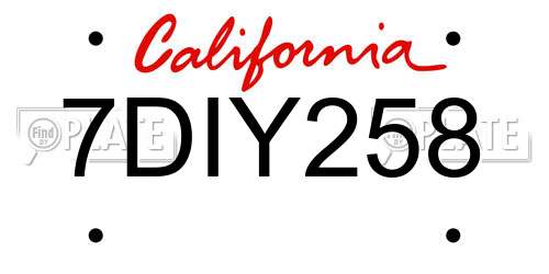 7DIY258 California License Plate