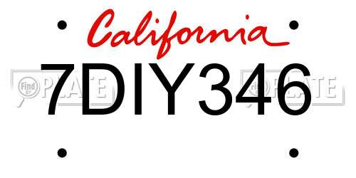 7DIY346 California License Plate