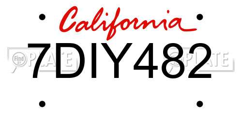 7DIY482 California License Plate