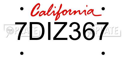 7DIZ367 California License Plate