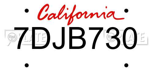 7DJB730 California License Plate