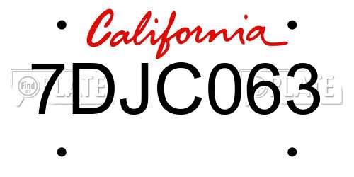 7DJC063 California License Plate
