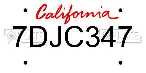7DJC347 California License Plate