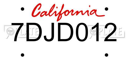 7DJD012 California License Plate