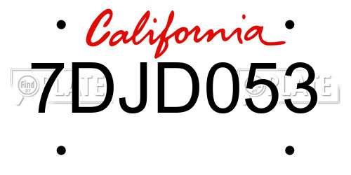 7DJD053 California License Plate