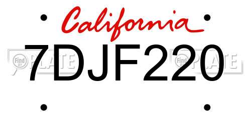 7DJF220 California License Plate
