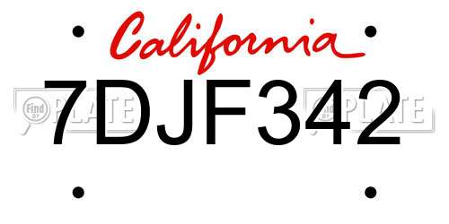 7DJF342 California License Plate