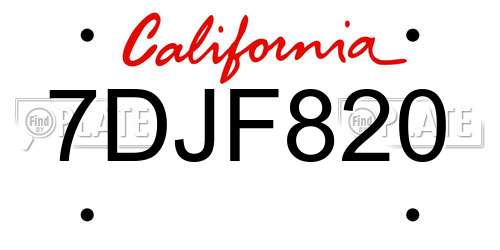 7DJF820 California License Plate