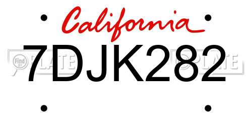 7DJK282 California License Plate