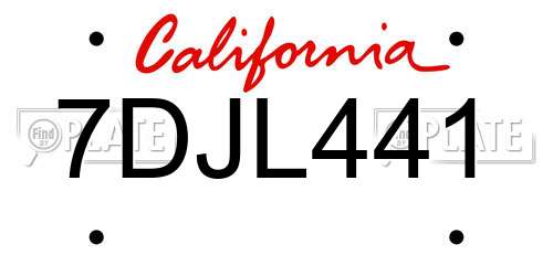 7DJL441 California License Plate
