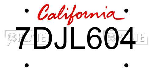 7DJL604 California License Plate