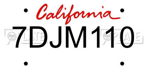 7DJM110 California License Plate