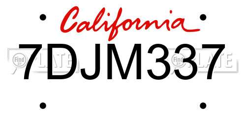7DJM337 California License Plate