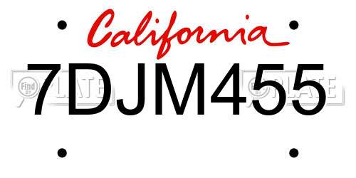 7DJM455 California License Plate
