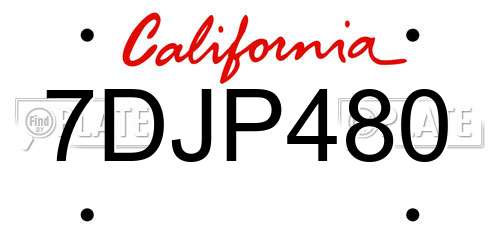 7DJP480 California License Plate