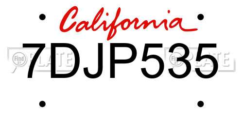 7DJP535 California License Plate