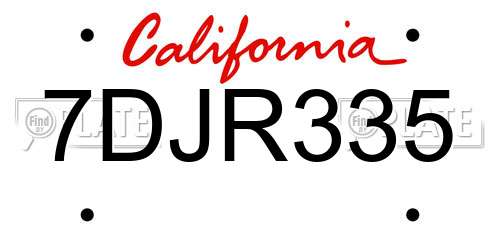 7DJR335 California License Plate