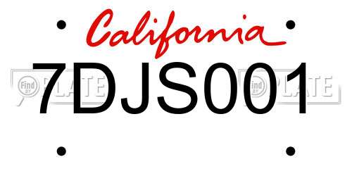 7DJS001 California License Plate