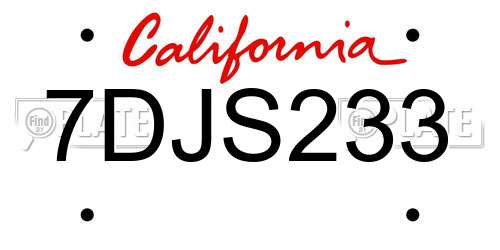 7DJS233 California License Plate