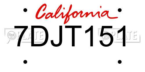7DJT151 California License Plate