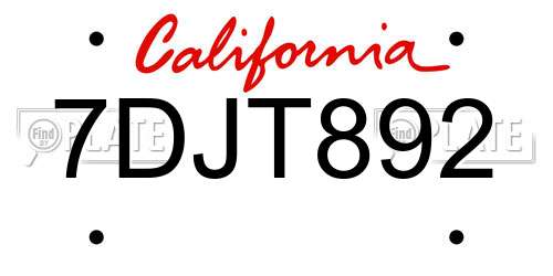 7DJT892 California License Plate