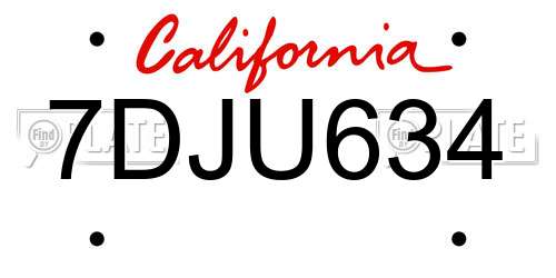 7DJU634 California License Plate