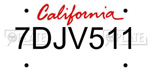 7DJV511 California License Plate