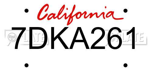 7DKA261 California License Plate