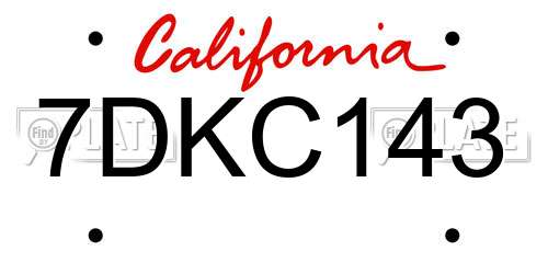7DKC143 California License Plate