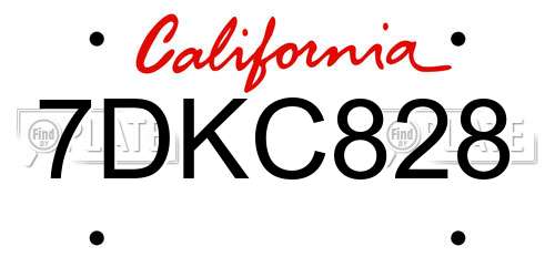 7DKC828 California License Plate