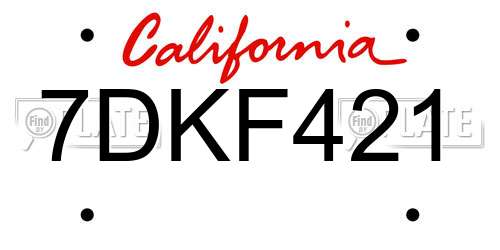 7DKF421 California License Plate