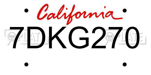 7DKG270 California License Plate