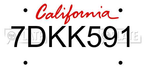 7DKK591 California License Plate
