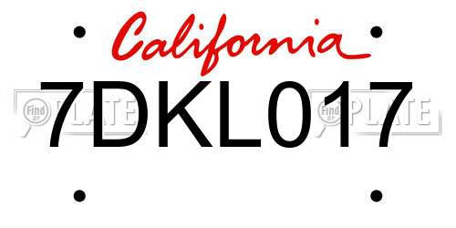 7DKL017 California License Plate