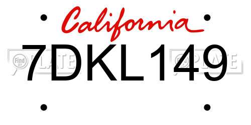 7DKL149 California License Plate