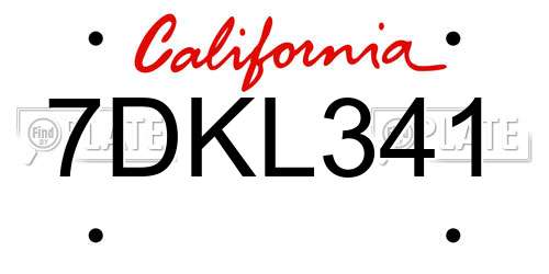 7DKL341 California License Plate