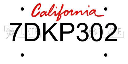 7DKP302 California License Plate