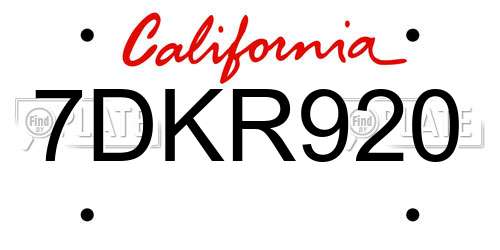7DKR920 California License Plate
