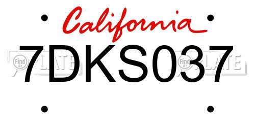 7DKS037 California License Plate