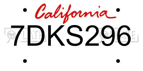 7DKS296 California License Plate