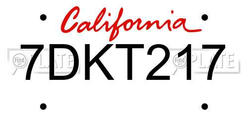 7DKT217 California License Plate