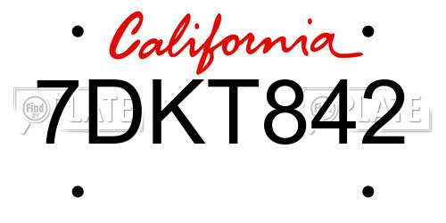 7DKT842 California License Plate